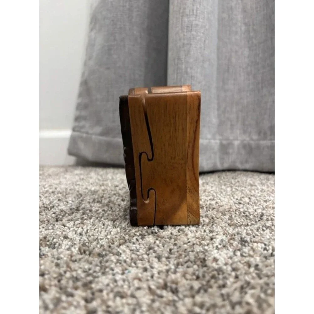 Cute Handmade Wood Cat Puzzle Trinket Storage Box